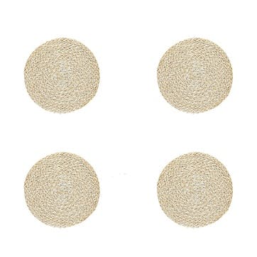 Jute Set of 4 Coasters D10cm, Pearl White