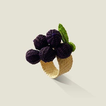 Narino Set of 4 Grapes Woven Napkin Rings, Purple
