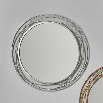 Metal Round Mirror D90cm, Antique Silver