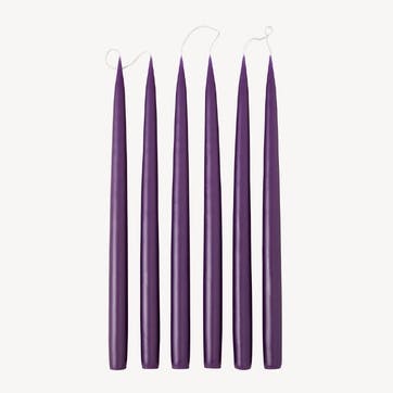 Set of 6 Tapered Dinner Candles H35cm, Violet