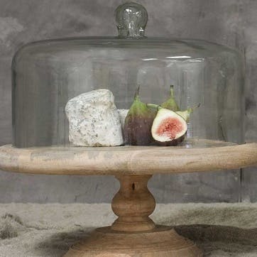 Recycled Dome Cake Stand H35 x D35cm, Mango Wood and Glass