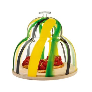 Folk Cake Dome With Ash Base D30 x H27.5cm, Black/Green/Yellow