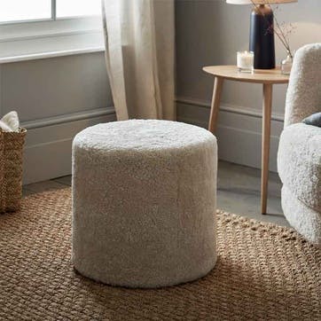 Sheepskin Stool, Small Pouffe, Pearl, 45cm x 50cm