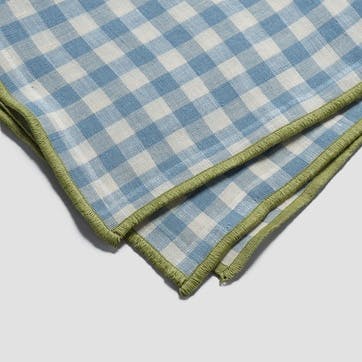 Gingham Linen Table Runner 45 x 200cm, Warm Blue