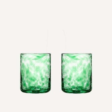 Esmeralda Set of 2 Hand Made Glass Tumblers H11cm, Green