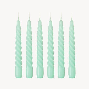 Twist Set of 6 Dinner Candles H20cm, Mint