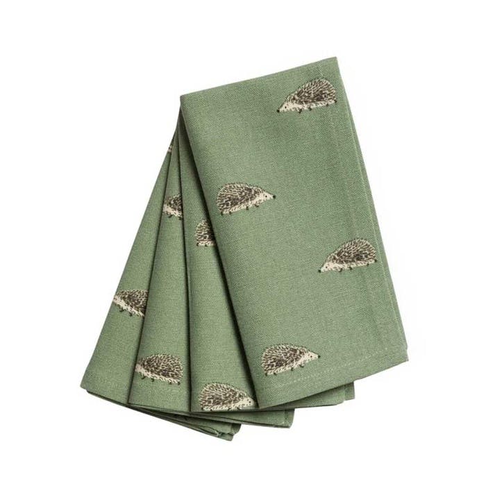 Hedgehogs Set of 4 Napkins 41 x 41cm, Green