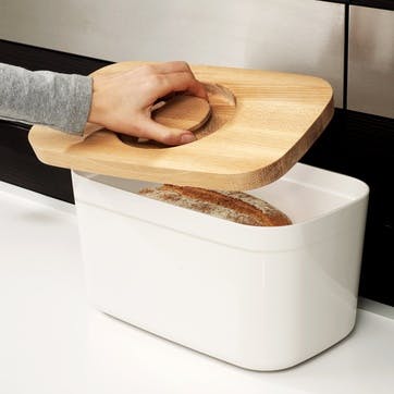 Bread Bin with Bamboo Cutting Board Lid; White