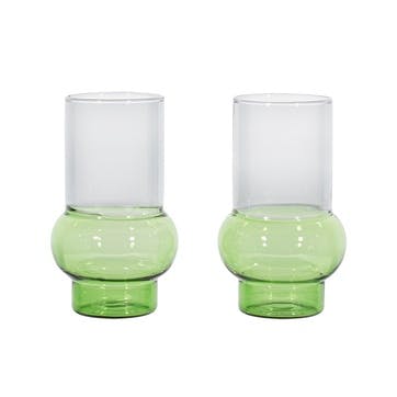 Bump Set of 2 Tall Glasses 350ml, Green