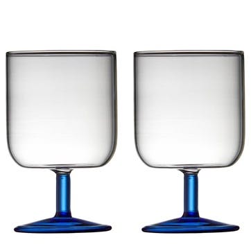 Torino Set of 2 Wine Glasses, 300ml, Clear and Blue