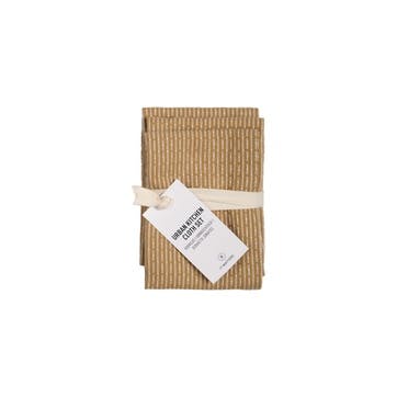 Piqué Set of 3 Kitchen Cloths 18 x 35cm, Khaki Stone