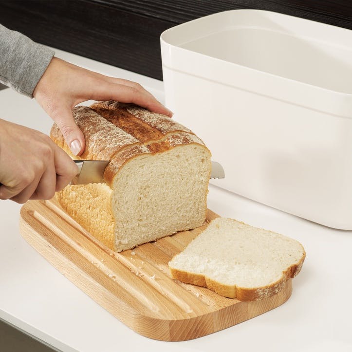 Bread Bin with Bamboo Cutting Board Lid; White