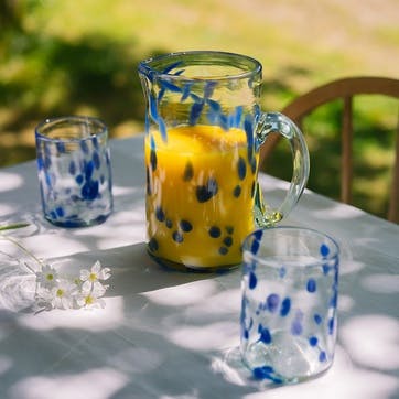 Azul Set of 4 Hand Made Glass Tumblers H11cm, Blue