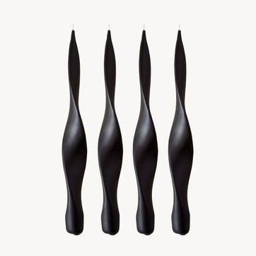 Ribbon Set of 4 Dinner Candles H30cm, Black