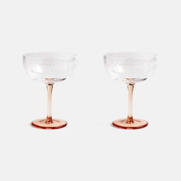 Floral Set Of 2 Coupe Glasses, 200ml, Pink