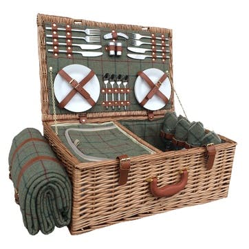 4 Person Green Tweed Hamper