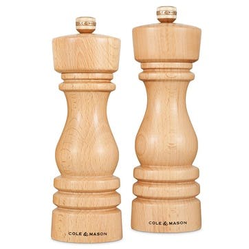 London Salt & Pepper Mills, 180mm, Natural Beech