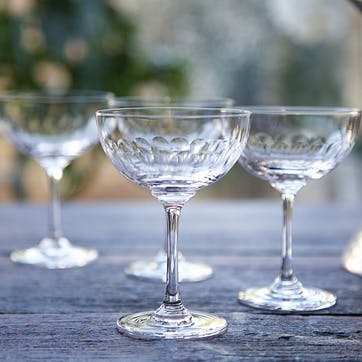 Lens Patterned Crystal Champagne Coupes, Set of 6