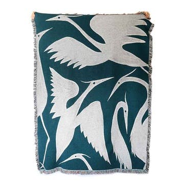 Herons Woven Recycled Cotton Throw 137 x 183cm, Teal