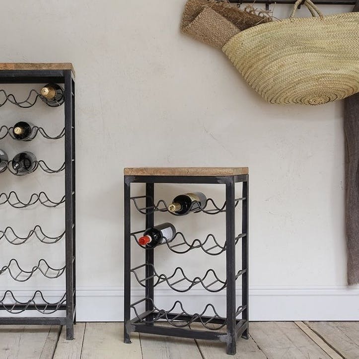 Obra Industrial 12 Bottle Wine Rack, Black and Mango Wood