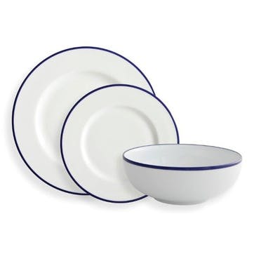 Canteen 12 Piece Dinner Set,  White/Blue