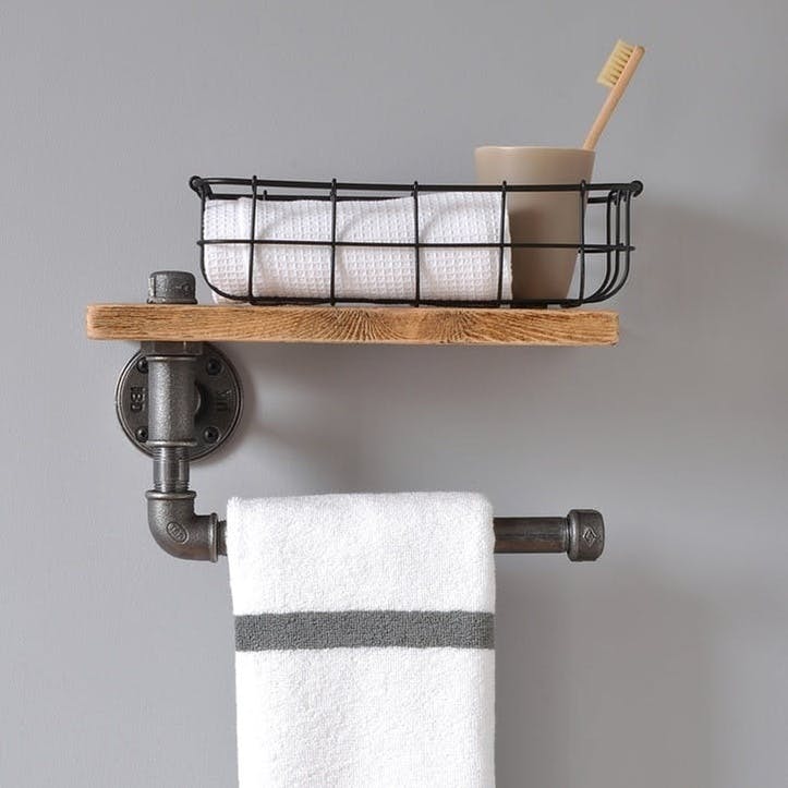 Industrial Towel Rail And Shelf - 30 x 18cm; Natural