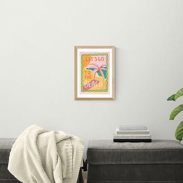 Illustrated By Weezy Let's Go To The Beach Print A3, Oak Frame