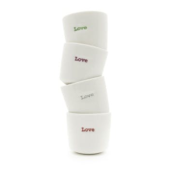 'Love' Set of 4 Egg Cups, White