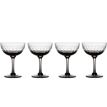 Lens Set of 4 Champagne Saucers 150ml, Smoky
