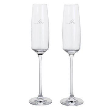 Mrs & Mrs Elevate Set of Two Flutes, 170ml, Clear