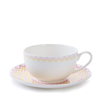 Cappuccino cup and saucer, Jo Deakin LTD, Wave, pink/yellow