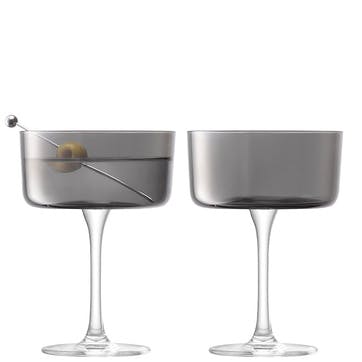 Lunar Set of 2 Champagne/Cocktail Glasses 230ml, Lunar Grey