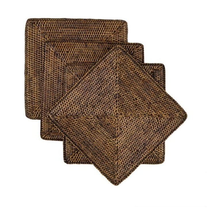 Rattan Square Placemats, Set of 4