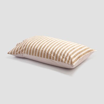 Seersucker Stripe Standard Cotton Pillowcase Pair, Ochre
