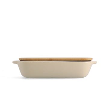 Stoneware Dish with Bamboo Lid 26cm, Almond Cream