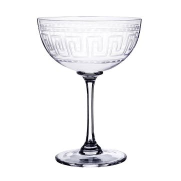 Greek Key Set of 2 Crystal Champagne Saucers 150ml, Clear