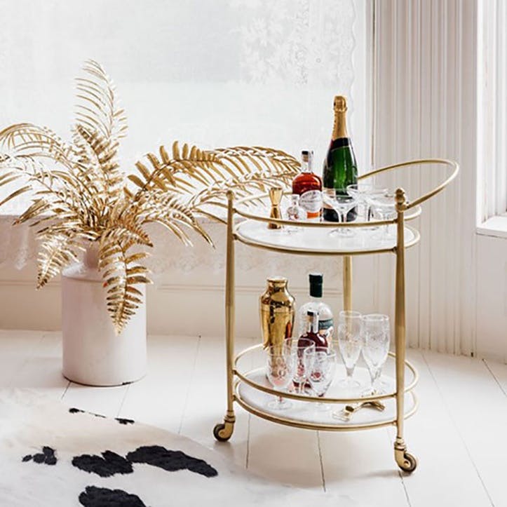 Round Drinks Trolley With Marble Shelves