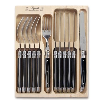 12 Piece Knife & Fork Set in Tray , Black