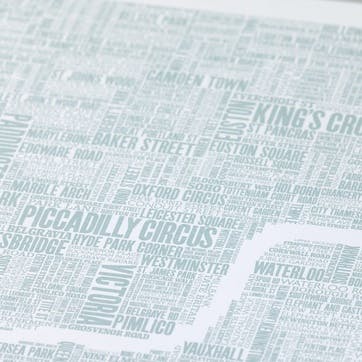 Type Map Screen Print London, 50cm x 70cm, Duck Egg Blue