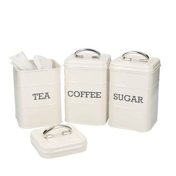 Living Nostalgia 3 Piece Storage Tin Set 11 x 17cm, Antique Cream