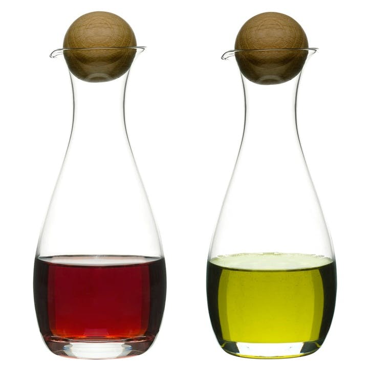 Oil/Vinegar Bottles With Oak Stoppers, Set of 2
