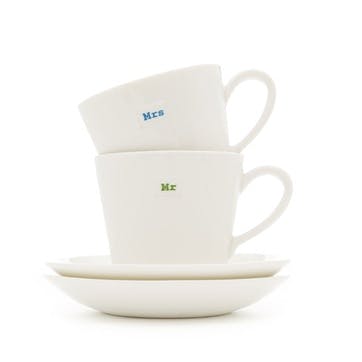 'Mr & Mrs' Set of 2 Espresso Cups, 70ml