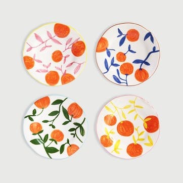 Orange Twig Set Of 4 Plates, D22cm, Multi