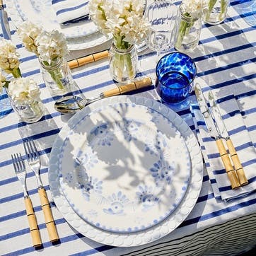 St Tropez Tablecloth, 150x 300cm, Dark Blue &  White