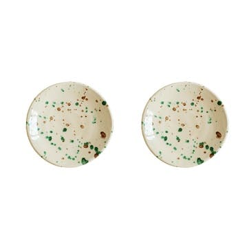 Manchada Set of 2 Speckled Plates D24cm, White & Green