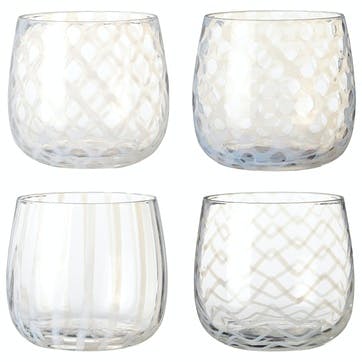 Pulcinella Set of 4 Round Tumblers, Clear and White