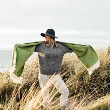 Herringbone Blanket 130 x 250cm, Kelp Green & Cream