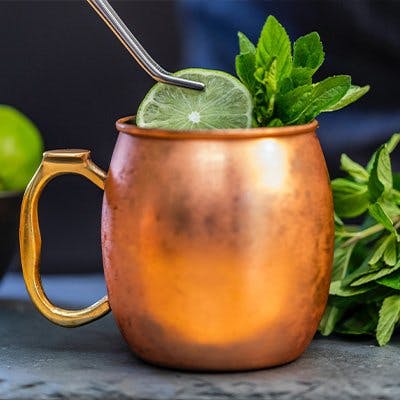 makers mule cocktail in copper jug