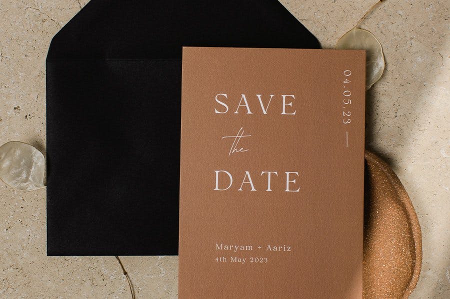 modern black and brown wedding invitation